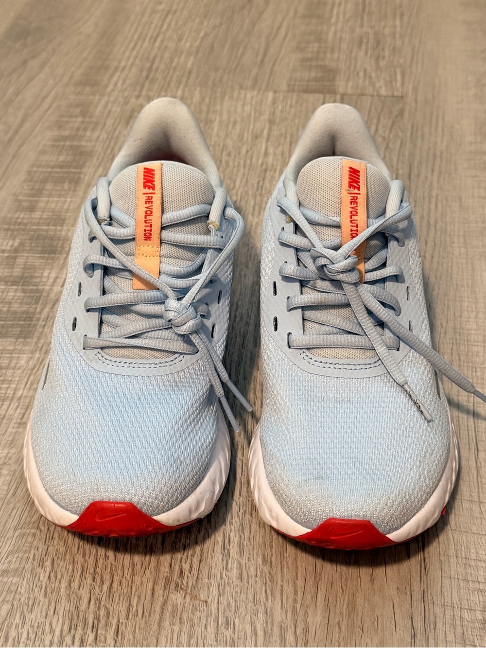Nike Revolution5 Woman’s Light Blue Sneakers with Red & polka dot Accents